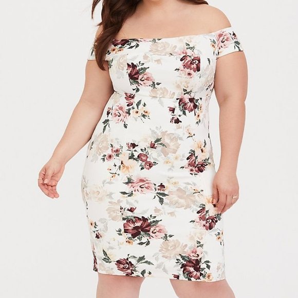 torrid Dresses & Skirts - TORRID Ivory Floral Off the Shoulder Sheath Dress